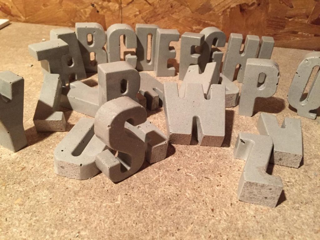 Concrete resin letters alphabet